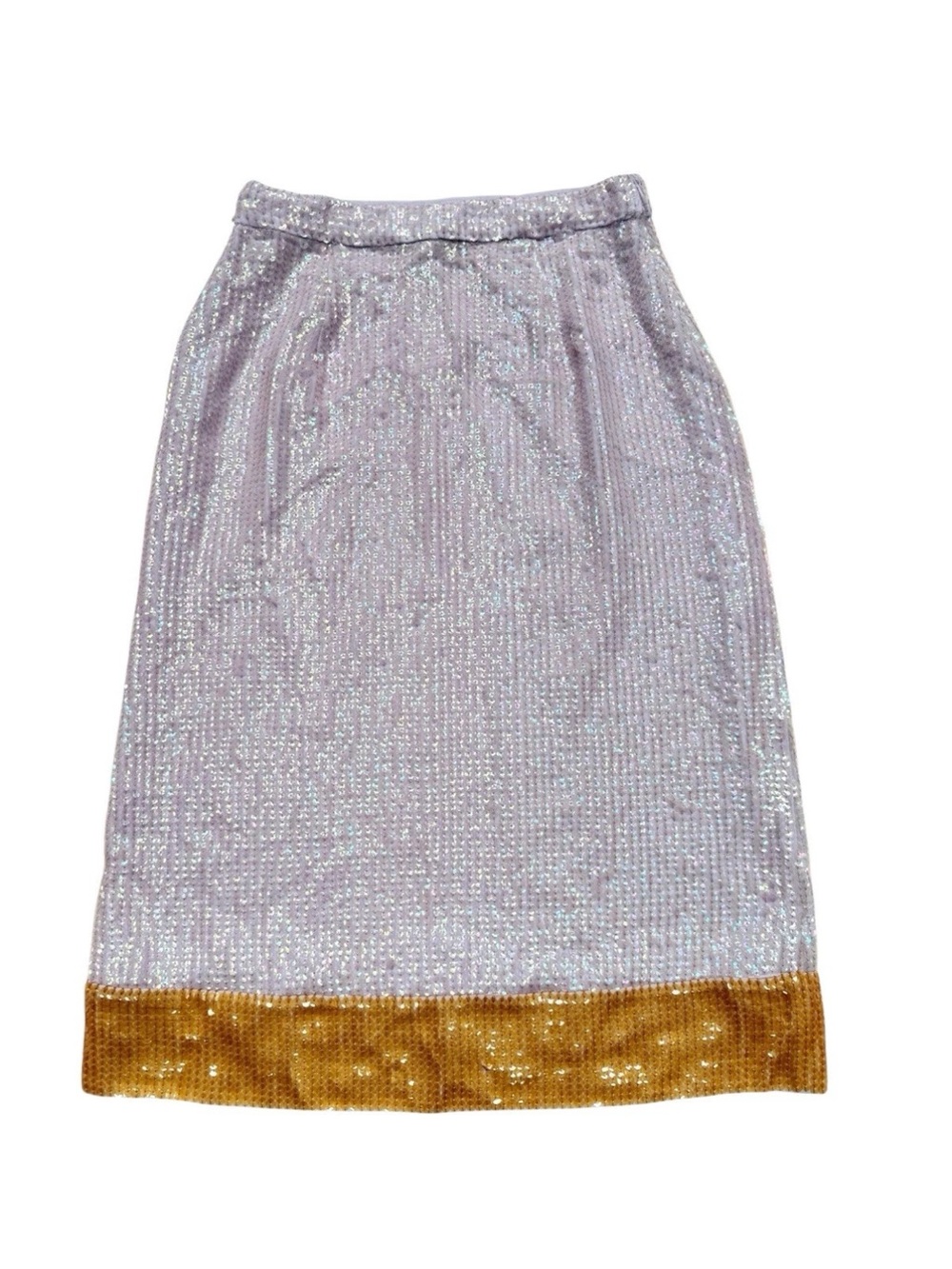 J. Crew Lilac Sequin Pencil Midi Skirt with Gold Hem Sz 00